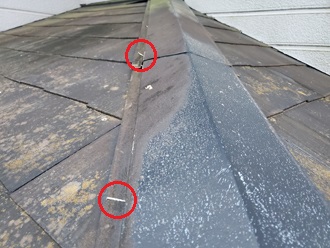 伊勢原市池端にて破損した雨樋と屋根の調査　塗膜剥がれは屋根の劣化が加速します
